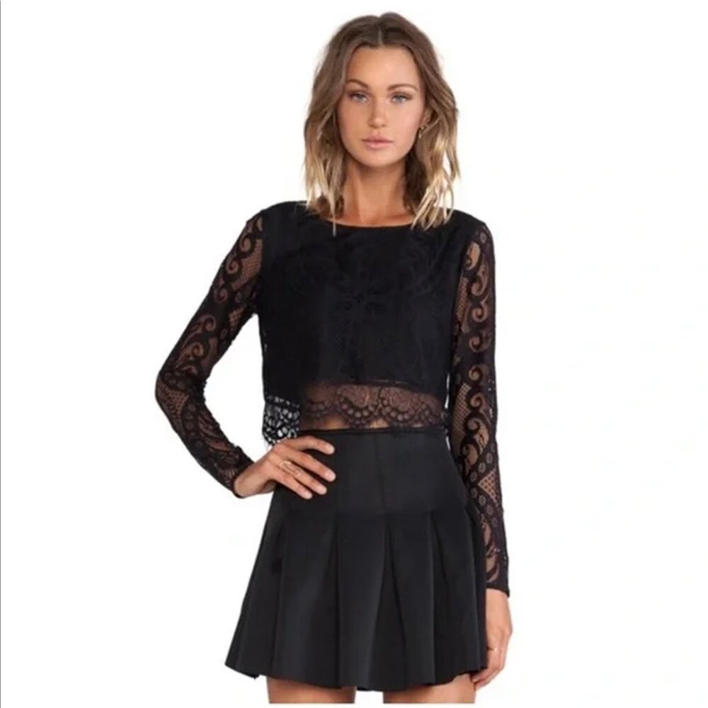 Lovers + Friends Black Lace Crop Top
